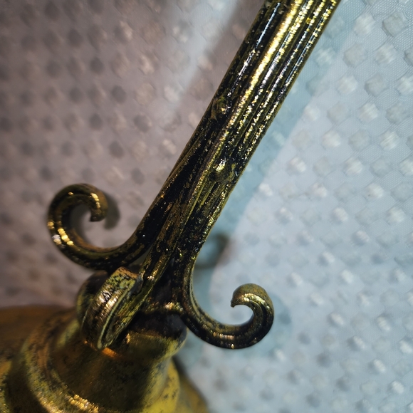 HURRICANE TALL 17" GOLDTONE CANDLESTICK CANDLE OR TEALIGHT HOLDER. HEAVY - Picture 12 of 12